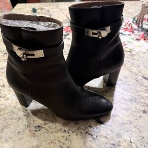 Hermes Kelly Black Ankle Boots with Silver Accents